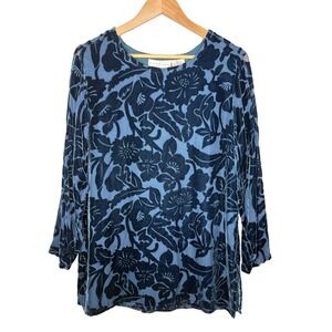 Silk Lore By Beth Terrell Blue Floral Velvet Burnout Top Silk Blend Medium NWT